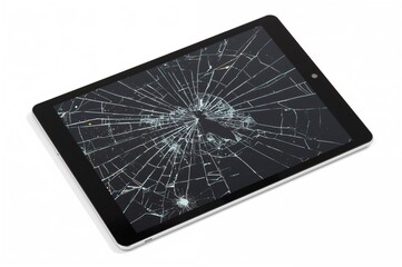 Images showing a shattered screen on a tablet alongside a black mobile phone on a white background