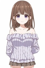 A Japanese style girl with short dark hair is illustrated with clean lines and a serene expression, reflecting minimalist beauty.