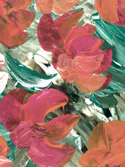 Abstract flowers, original hand drawn, impressionism style, color texture, brush strokes of paint,  art background.