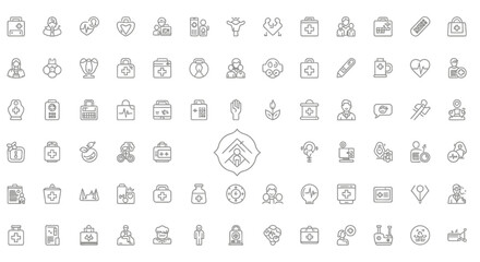 Collection of Medical and Healthcare Related Line Art Icons.