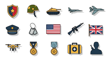 Collection of Military and Service-Related Icons and Symbols.