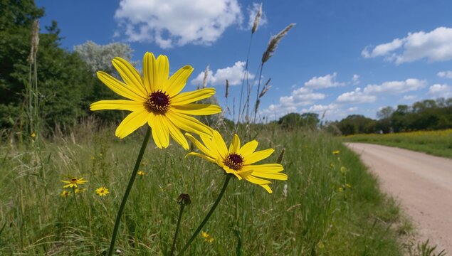 Blooming giant coreopsis, also known as the Dr. Seuss plant, in a natural park setting.