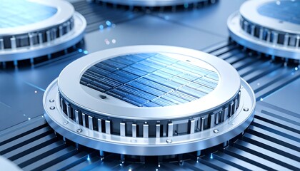 Close-up of futuristic circuit boards with circular components