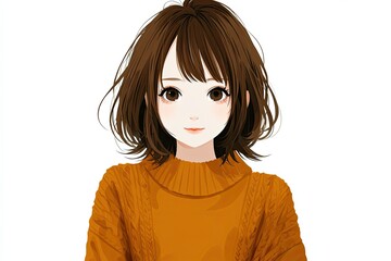 A Japanese style girl with short dark hair is illustrated with clean lines and a serene expression, reflecting minimalist beauty.