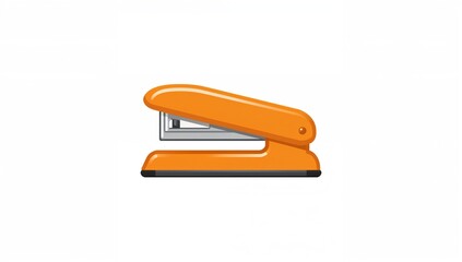 Bright orange office stapler on a plain white background