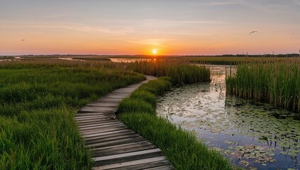 Strolling across the wetland area