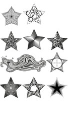 A set of stars, stars collection, star vector icons vector art of collection of nine unique star illustrations, each featuring distinct artistic styles and textures, isolated on a clean