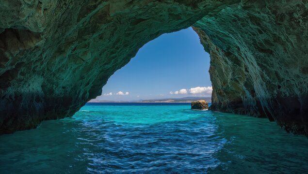 Upright perspective of the cave opening in the archipelago
