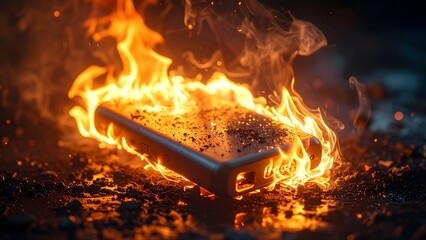 危険なモバイルバッテリーの発煙事故 16:9サイズ AI生成素材