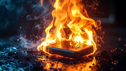 危険なモバイルバッテリーの発煙事故 16:9サイズ AI生成素材