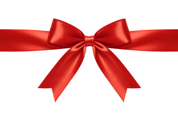 Fototapeta premium A shiny red satin ribbon bow isolated on white background