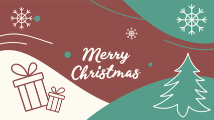 Fototapeta premium Festive Merry Christmas greeting with elegant snowflakes, gift boxes, and a stylized tree creates joyful holiday cheer