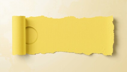 Yellow textured paper with torn edges and a hole, featuring space for text