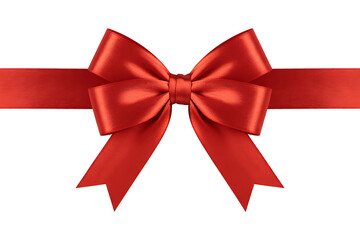 A vibrant red satin ribbon tied into a perfect bow, isolated on white background