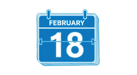Stylized reminder calendar displaying the date of the 18th of February in a vibrant blue hue representing schedule notification or specific