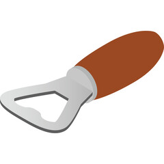 Simple Bottle Opener With Brown Handle And Silver Metal Part On Transparent Background Isolated Object For Kitchen And Bar Use