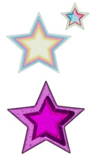 Obraz premium A set of stars, stars collection, star vector icons vector art of layered star shapes in vibrant colors, including pastel rainbow hues and bright magenta, with a smaller star element, isolated on a