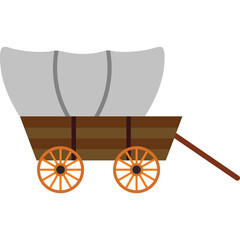 Simple Brown Wagon With Gray Canvas Top And Orange Wheels On Transparent Background