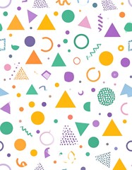 Colorful, playful geometric shapes in various forms and colors on a clean white backdrop