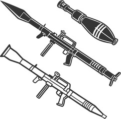 Fototapeta premium Powerful rocket propelled grenade launchers and ammunition displayed artistically for modern military or historical context