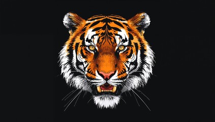 Fototapeta premium Close-up of an Indochinese tiger's face against a black background with room for text