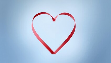 Scarlet heart-shaped ribbon on a gradient blue backdrop
