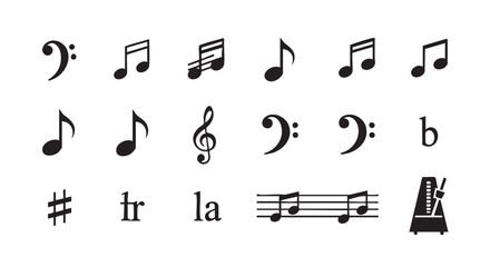 Collection of various music notes symbols and musical notation elements