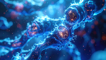 Obraz premium Neural Network Marvel: An evocative visual of the neural network, illuminated in vibrant hues. This image represents the intricate complexity and power of interconnected pathways.