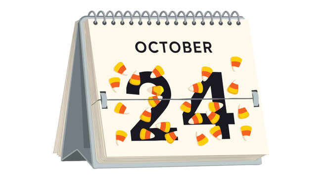 Festive October Calendar Showing the 24th, Adorned with Sweet Candy Corn for Autumn and Halloween Celebration