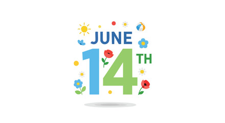 Cheerful June 14th Celebration with Playful Graphics and Springtime Accents, Festive and Joyful Springtime 14th June Announcement