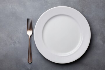 Office, christmas, party, Empty plate and fork on a textured gray background.