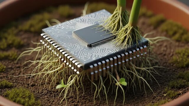 Computer chip with electronic components on circuit board