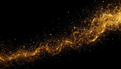 Obraz premium Golden Swirling Light Particles Create a Mesmerizing Flow Against a Black Background