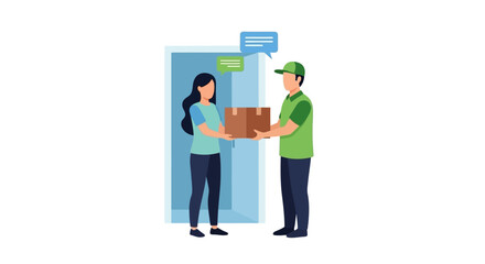 Contactless Delivery Woman Receiving a Package from Delivery Person at Her Door