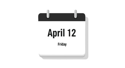 April 12th calendar page revealing the specific day of the week as Friday for planning and schedule visualizing date