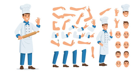 Cartoon Chef Character Creation Kit with Different Poses and Emotions