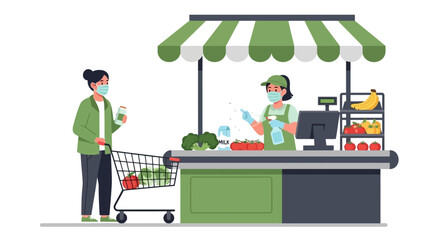 Safe Shopping During Pandemic Person in Mask at Grocery Store Checkout