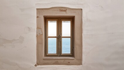 Tiny window set in a textured wall of an old house. Muted tones. backdrop, frame, antique, dwelling, architecture, residence, structure, surface, pale, ocean