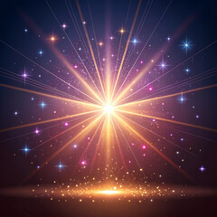 Fototapeta premium Dramatic stage lighting illuminates mysterious podium and starburst effect