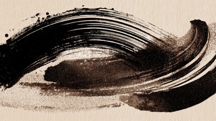 Fototapeta premium Abstract Black Paint Stroke on Brown Paper Background for Artistic Design and Creative Projects
