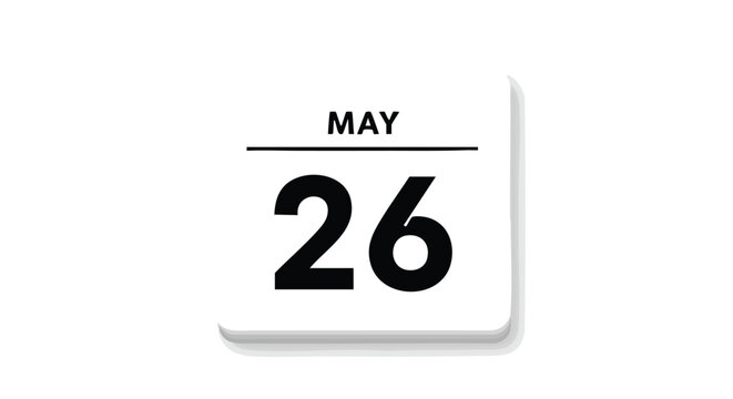 Simple Calendar Icon Displaying the Date of May 26th on a Clean White Background