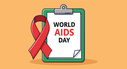 World AIDS Day Red Ribbon and Clipboard Awareness Symbol.