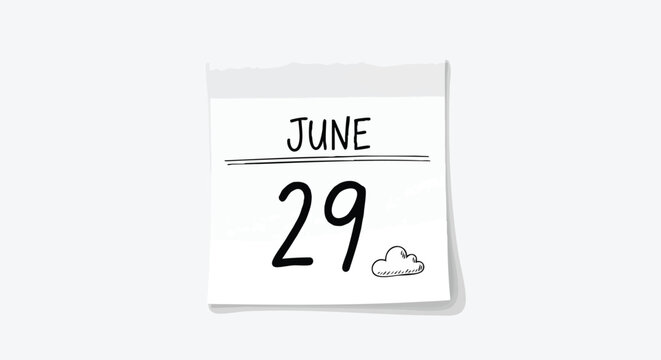 Illustrative June 29th Calendar Page Design for Schedules and Planning Reminders for Events and Meeting Days