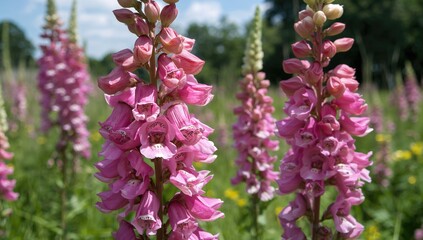 Fototapeta premium Outdoor pink snapdragon flowers also known as dragon blooms or antirrhinum. Beautiful pink blossoms. The 'Pretty in Pink' variety is an excellent new perennial snapdragon.