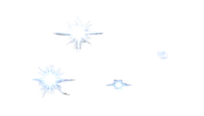 A sparse arrangement of glowing, white star-shaped objects against a plain, black background