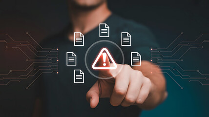 Data breach alert on digital interface highlighting potential security risks and vulnerability issues