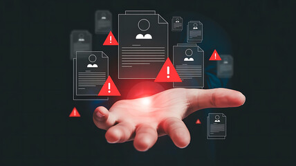 Data Security Vulnerability Concerns Digital Information Protection Human Hand Holding Risk Alerts