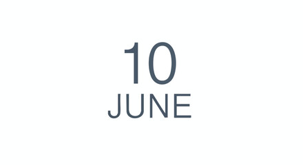 Conceptual representation of the tenth of June date marked with simple typography for event planning and calendar applications