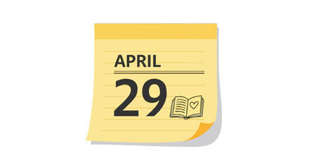 Illustrated tear-off calendar page showing April 29th date with a book icon symbolizing literary events or reading opportunities