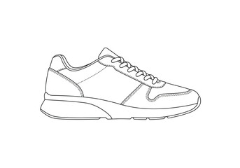 Blacklined drawing of a sneaker on a white background